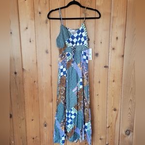NWT Rewind multicolor patchwork print maxi dress